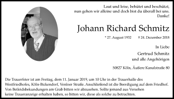Anzeige von Johann Richard Schmitz von  Kölner Wochenspiegel 