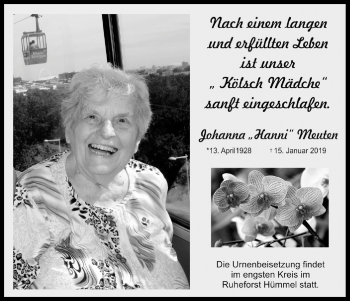 Anzeige von Johanna Meuten von Kölner Stadt-Anzeiger / Kölnische Rundschau / Express