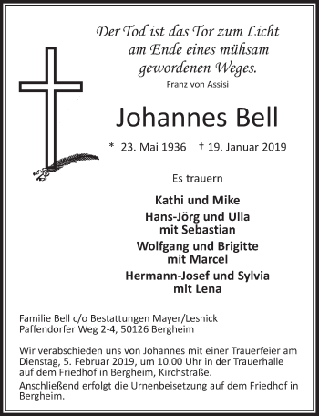 Anzeige von Johannes Bell von  Sonntags-Post 