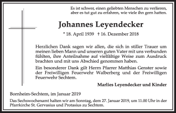 Anzeige von Johannes Leyendecker von  Schlossbote/Werbekurier 