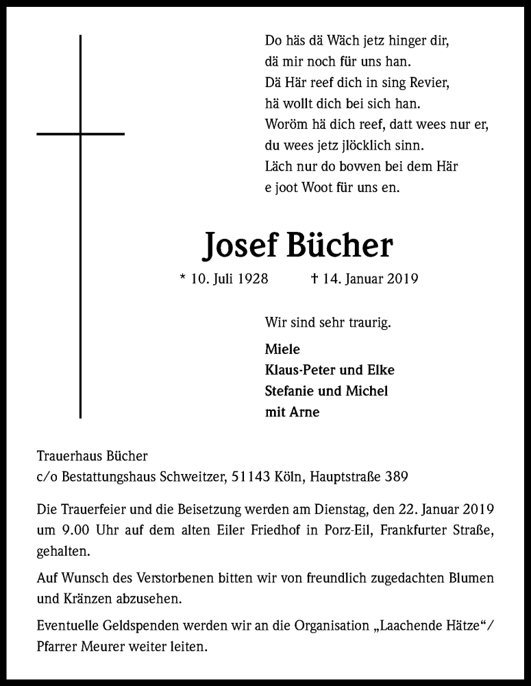  Traueranzeige für Josef Bücher vom 19.01.2019 aus Kölner Stadt-Anzeiger / Kölnische Rundschau / Express