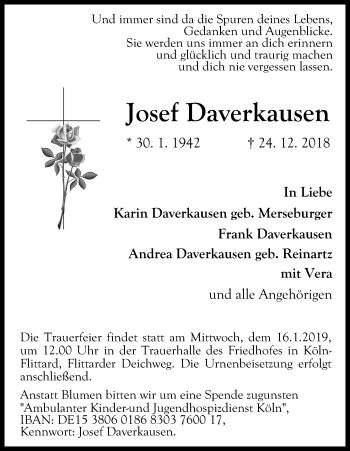 Anzeige von Josef Daverkausen von Kölner Stadt-Anzeiger / Kölnische Rundschau / Express