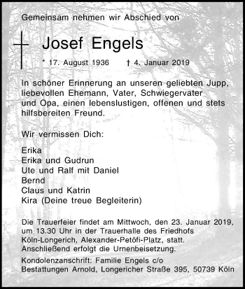 Anzeige von Josef Engels von Kölner Stadt-Anzeiger / Kölnische Rundschau / Express