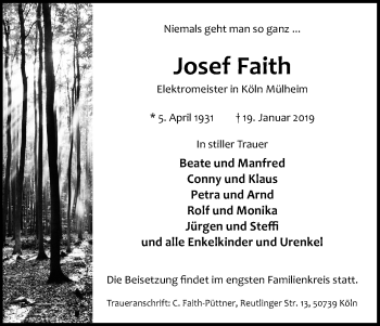 Anzeige von Josef Faith von Kölner Stadt-Anzeiger / Kölnische Rundschau / Express