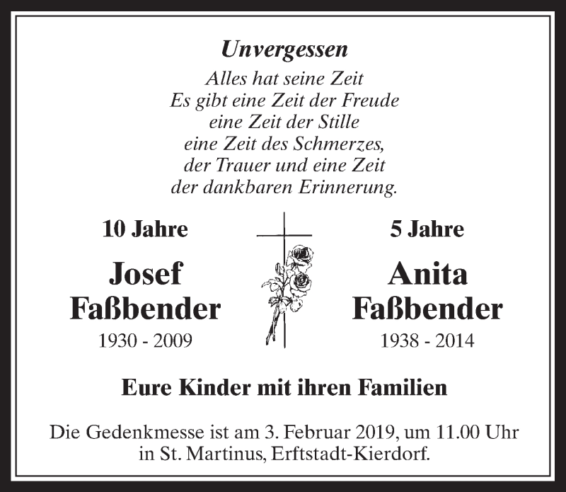  Traueranzeige für Josef Faßbender vom 30.01.2019 aus  Werbepost 