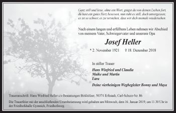 Anzeige von Josef Heller von  Werbepost 