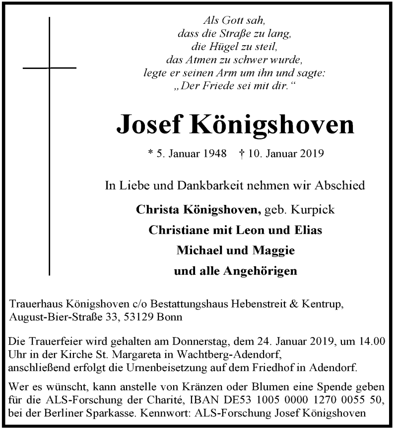  Traueranzeige für Josef Königshoven vom 16.01.2019 aus  Schaufenster/Blickpunkt 