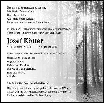 Anzeige von Josef Kötter von Kölner Stadt-Anzeiger / Kölnische Rundschau / Express