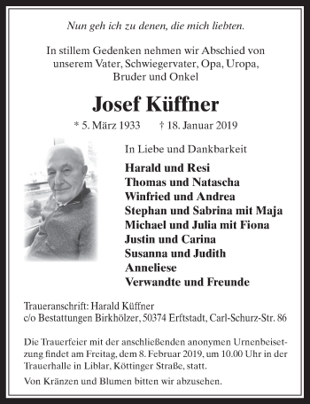 Anzeige von Josef Küffner von  Werbepost 