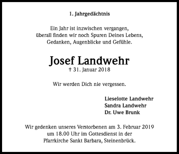 Anzeige von Josef Landwehr von Kölner Stadt-Anzeiger / Kölnische Rundschau / Express