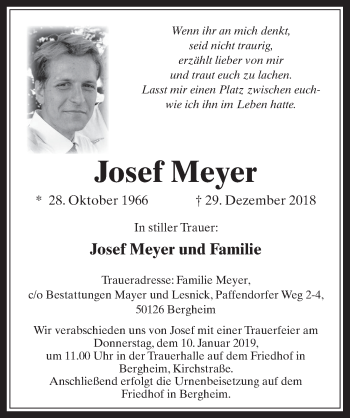 Anzeige von Josef Meyer von  Werbepost 