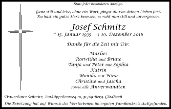 Anzeige von Josef Schmitz von Kölner Stadt-Anzeiger / Kölnische Rundschau / Express