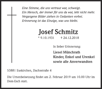 Anzeige von Josef Schmitz von  Blickpunkt Euskirchen 