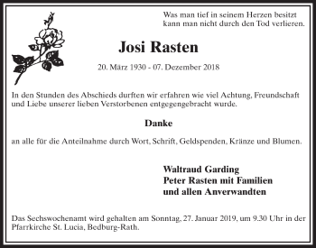 Anzeige von Josi Rasten von  Sonntags-Post 