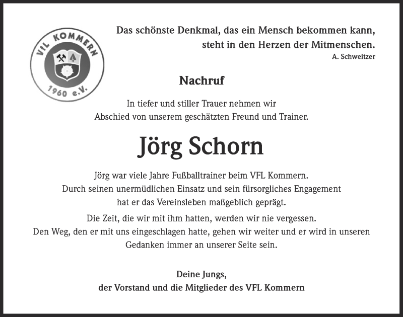  Traueranzeige für Jörg Schorn vom 26.01.2019 aus  Blickpunkt Euskirchen 