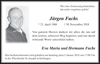 Anzeige von Jürgen Fuchs von  Werbepost 