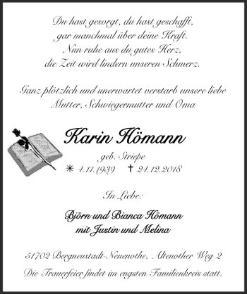 Anzeige von Karin Hömann von  Anzeigen Echo 