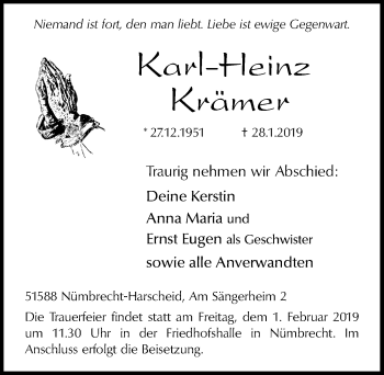 Anzeige von Karl-Heinz Krämer von  Lokalanzeiger 