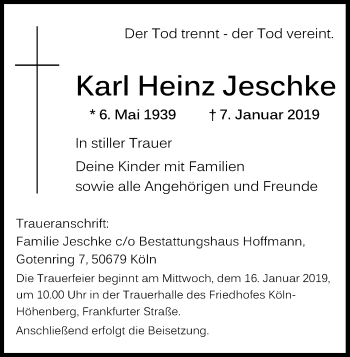 Anzeige von Karl Heinz Jeschke von Kölner Stadt-Anzeiger / Kölnische Rundschau / Express