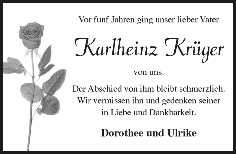  Traueranzeige für Karlheinz Krüger vom 09.01.2019 aus  Lokalanzeiger 