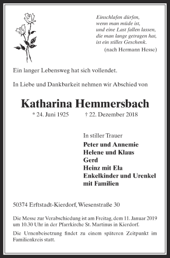 Anzeige von Katharina Hemmersbach von  Werbepost 
