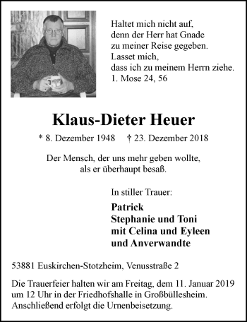 Anzeige von Klaus-Dieter Heuer von  Blickpunkt Euskirchen 