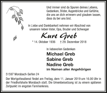 Anzeige von Kurt Greb von  Lokalanzeiger 