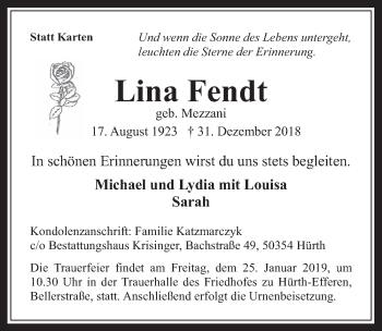 Anzeige von Lina Fendt von  Wochenende 