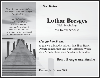 Anzeige von Lothar Bresges von  Werbepost 