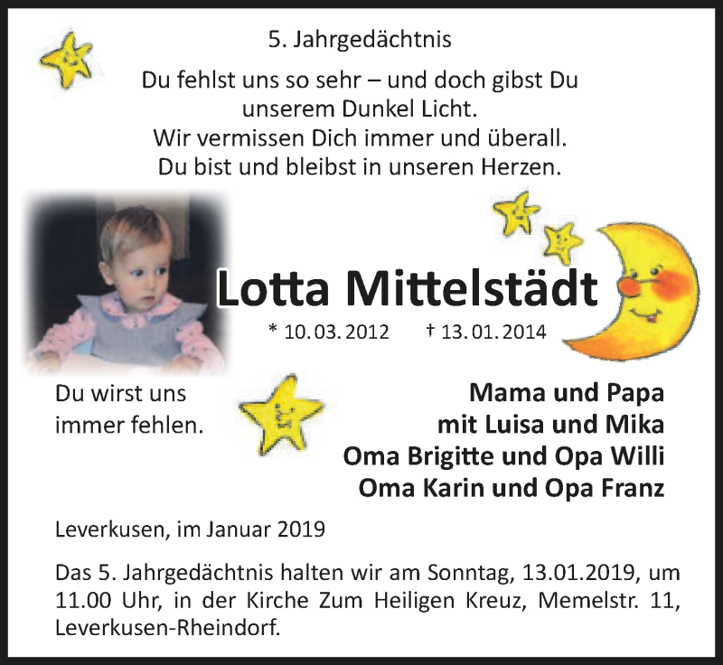  Traueranzeige für Lotta und Mika Mittelstädt vom 09.01.2019 aus  Lokale Informationen 