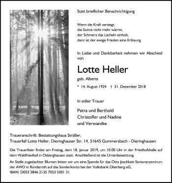 Anzeige von Lotte Heller von Kölner Stadt-Anzeiger / Kölnische Rundschau / Express
