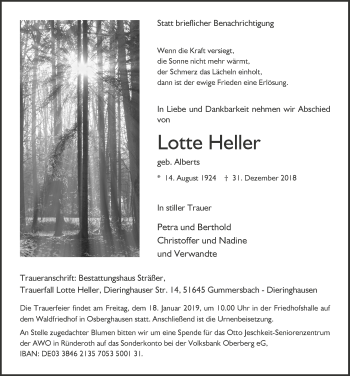 Anzeige von Lotte Heller von  Anzeigen Echo 