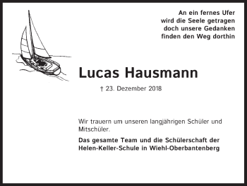 Anzeige von Lucas Hausmann von Kölner Stadt-Anzeiger / Kölnische Rundschau / Express