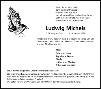 Anzeige von Ludwig Michels von Kölner Stadt-Anzeiger / Kölnische Rundschau / Express
