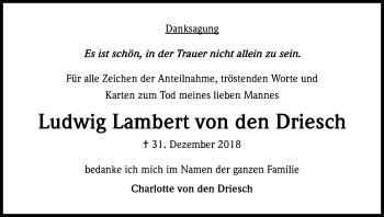 Anzeige von Ludwig Lambert von den Driesch von Kölner Stadt-Anzeiger / Kölnische Rundschau / Express
