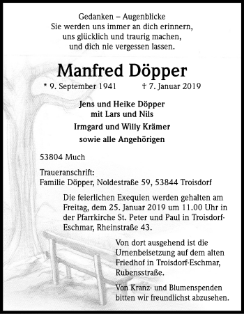 Anzeige von Manfred Döpper von Kölner Stadt-Anzeiger / Kölnische Rundschau / Express