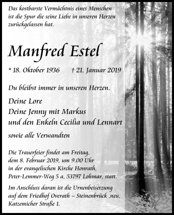 Anzeige von Manfred Estel von Kölner Stadt-Anzeiger / Kölnische Rundschau / Express