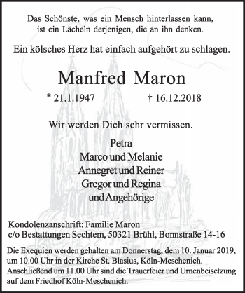 Anzeige von Manfred Maron von  Schlossbote/Werbekurier 