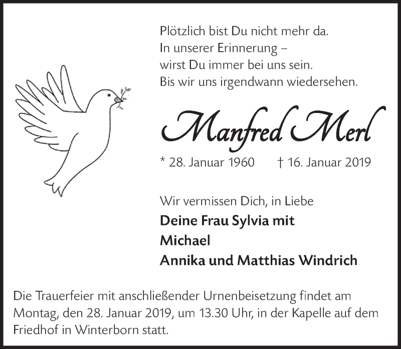  Traueranzeige für Manfred Merl vom 23.01.2019 aus  Bergisches Handelsblatt  Lokalanzeiger 
