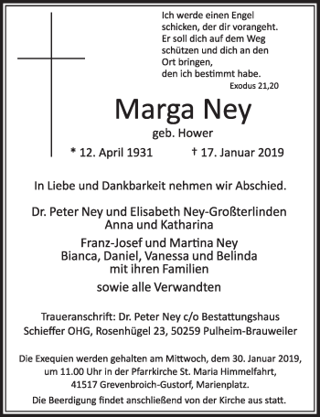 Anzeige von Marga Ney von  Sonntags-Post 