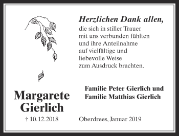 Anzeige von Margarete Gierlich von  Schaufenster/Blickpunkt 