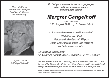Anzeige von Margret Gangelhoff von  Werbepost 