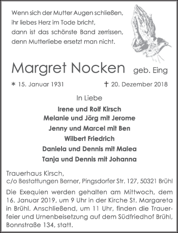 Anzeige von Margret Nocken von  Schlossbote/Werbekurier 