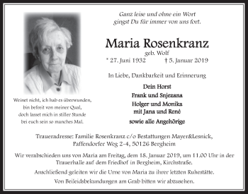 Anzeige von Maria Rosenkranz von  Werbepost 