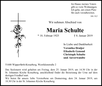 Anzeige von Maria Schulte von Kölner Stadt-Anzeiger / Kölnische Rundschau / Express