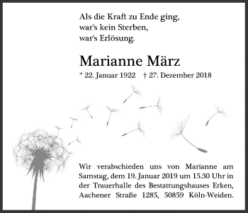 Anzeige von Marianne März von Kölner Stadt-Anzeiger / Kölnische Rundschau / Express
