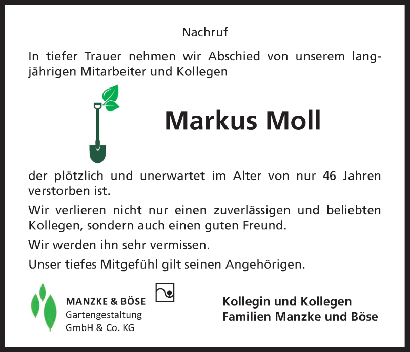  Traueranzeige für Markus Moll vom 19.01.2019 aus Kölner Stadt-Anzeiger / Kölnische Rundschau / Express