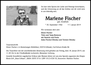 Anzeige von Marlene Fischer von Kölner Stadt-Anzeiger / Kölnische Rundschau / Express