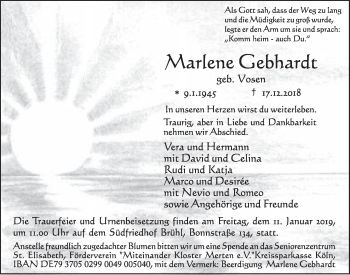 Anzeige von Marlene Gebhardt von  Schlossbote/Werbekurier 