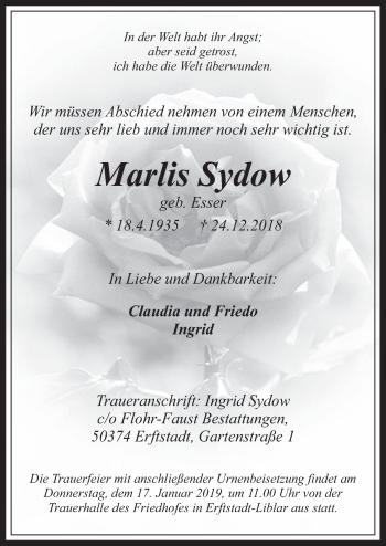 Anzeige von Marlis Sydow von  Werbepost 